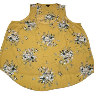 Torrid Tank Top Womens Plus Sz 4 4X Yellow Floral Chiffon Scoop Neck Tunic Sheer